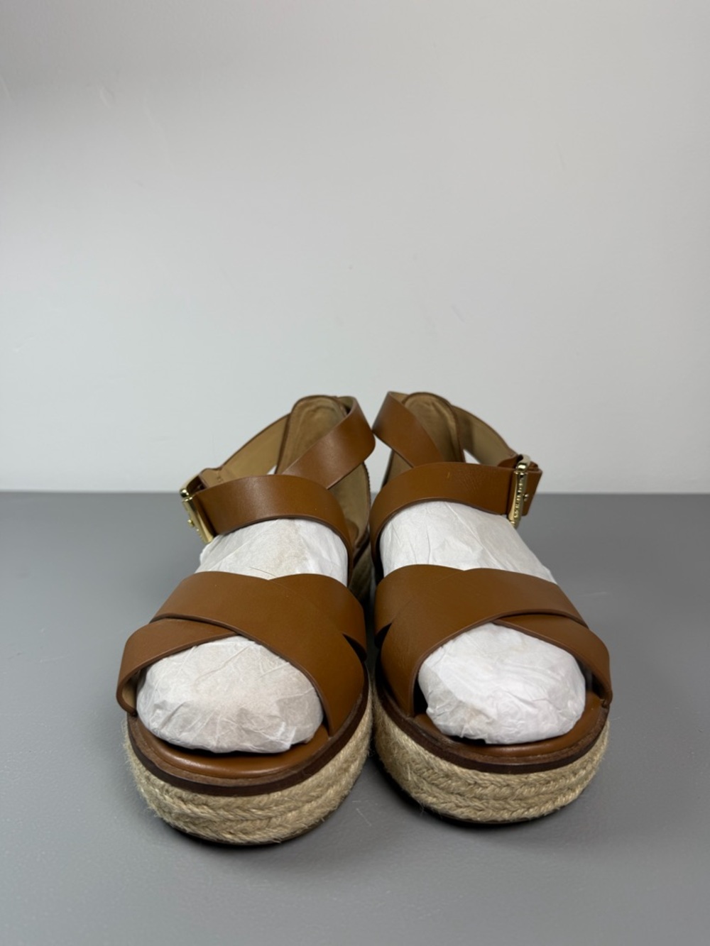 Michael Kors Lynn Espadrille Woven Platform Wide Strap Sandals Size Brown 8M - Picture 2 of 13